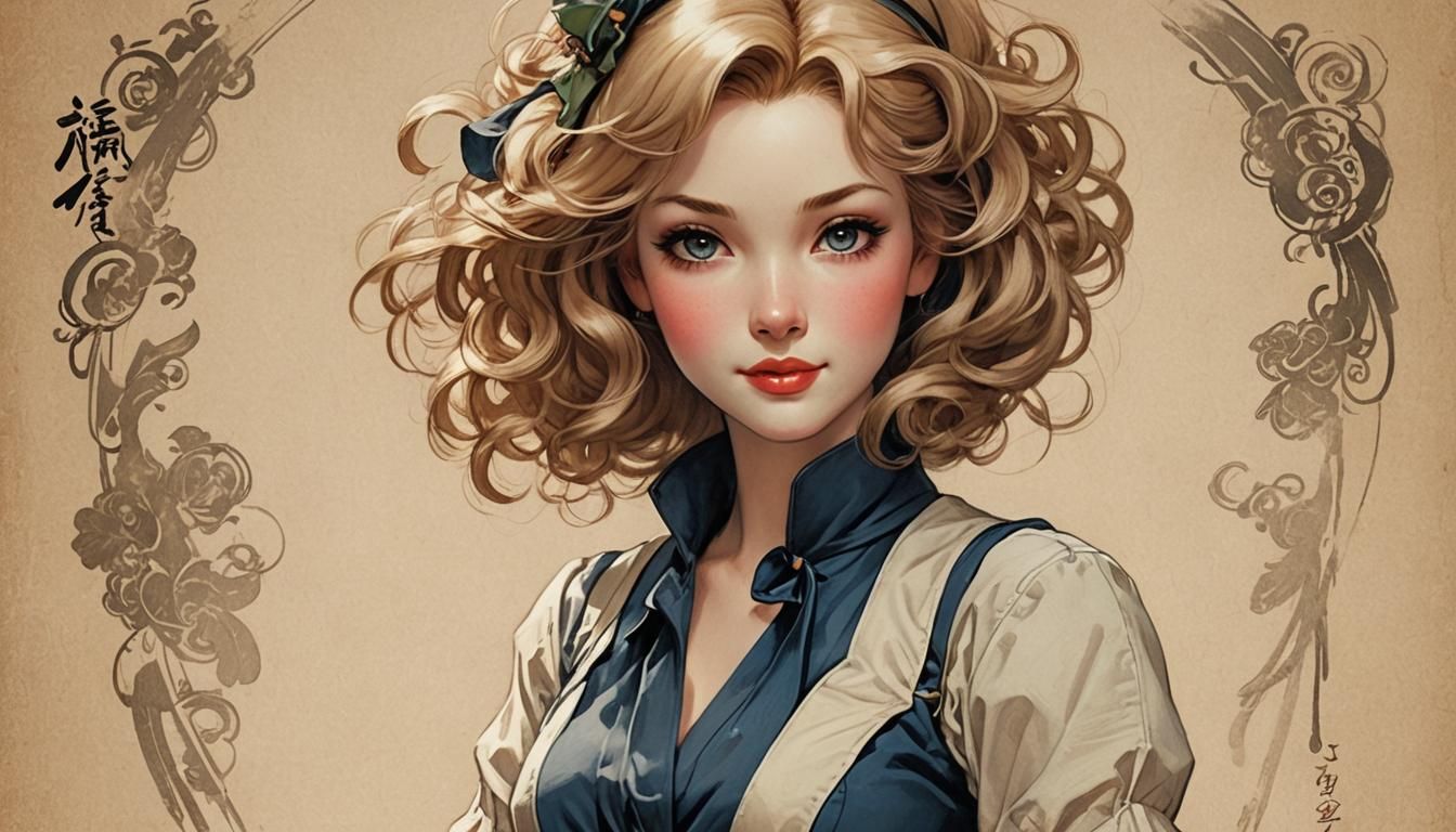 Anime Art Woman Doll in Glass Dress