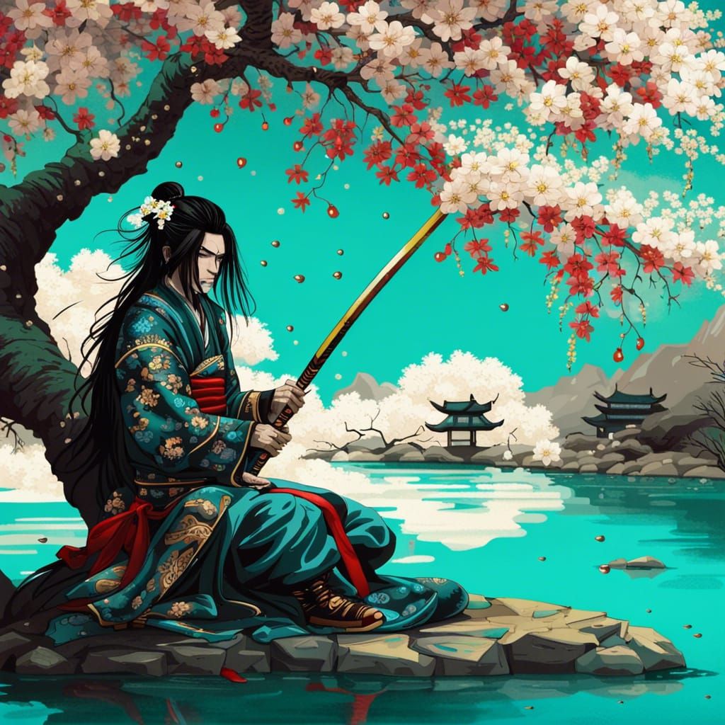 High Gothic Portrait of a Samurai with Katana