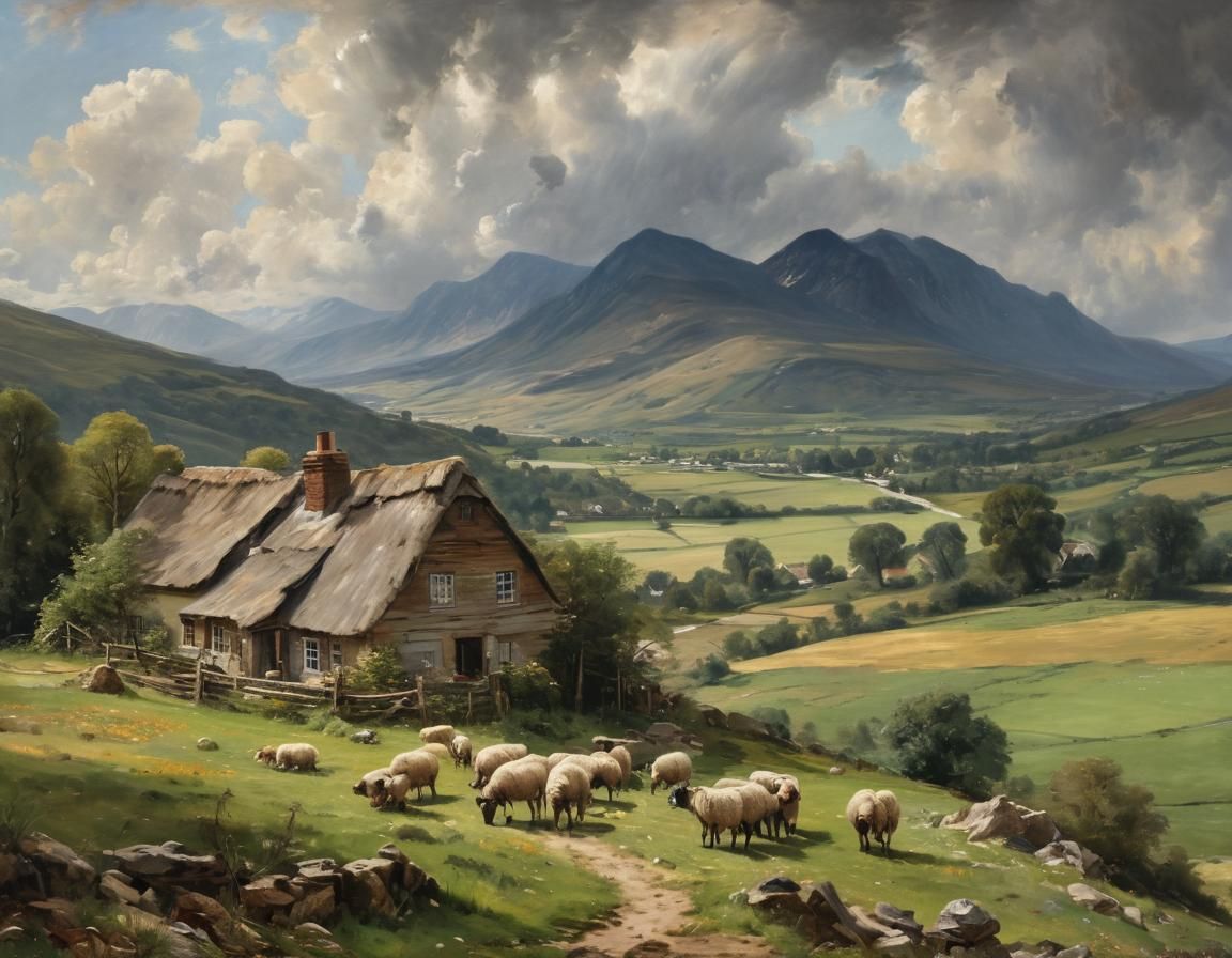 Idyllic Meadow Landscape in Painting Style