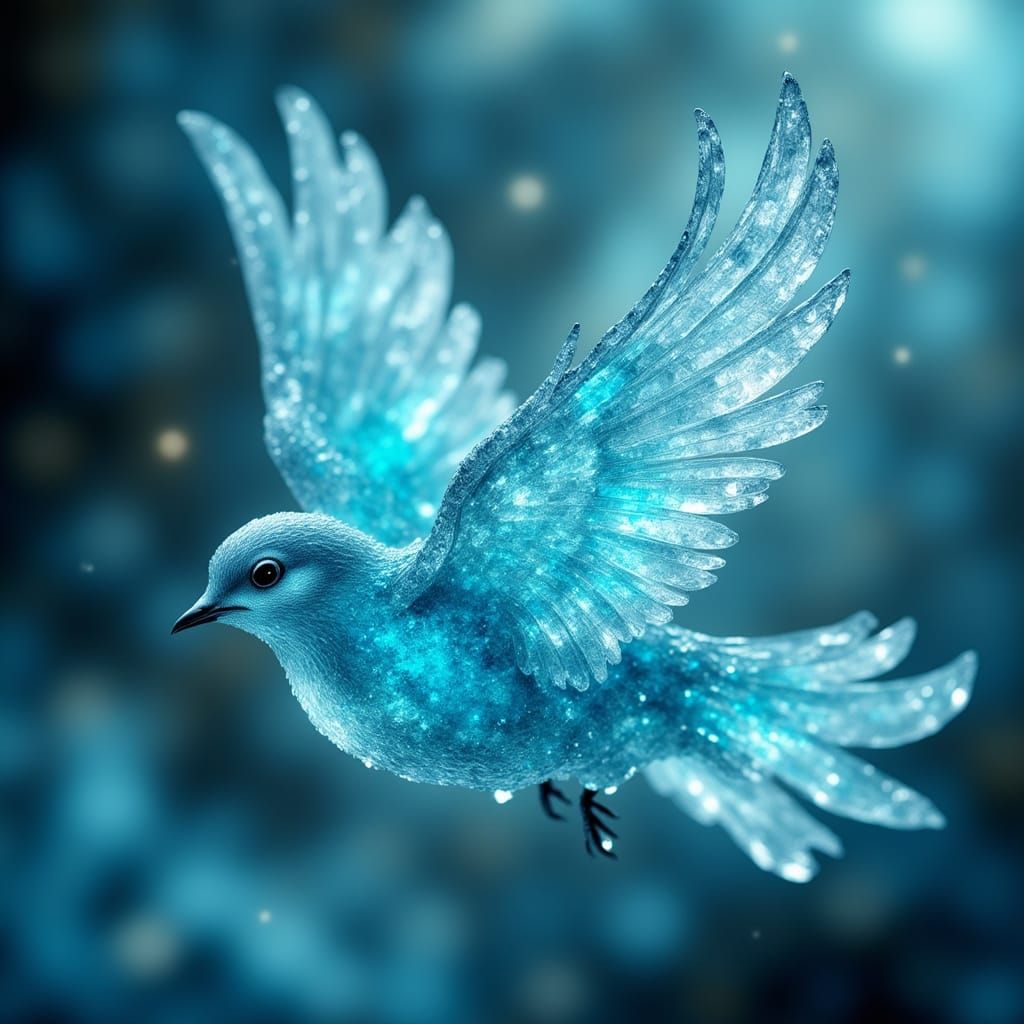 Crystal Ice Bird with Glowing Veins in Fantasy Light
