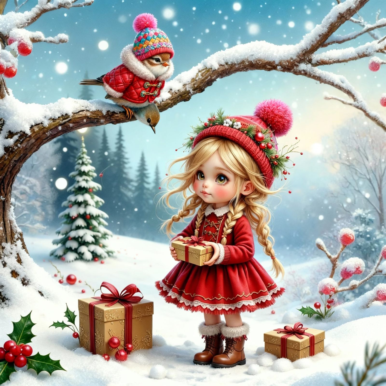 Bird in Tree Observes Girl Below