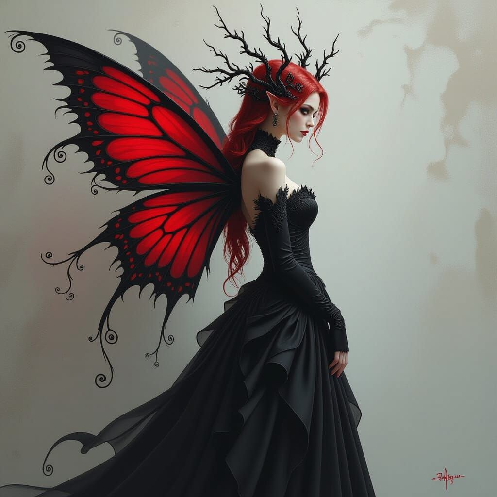 Gothic Fairy with Tattered Wings in Matte Painting Style