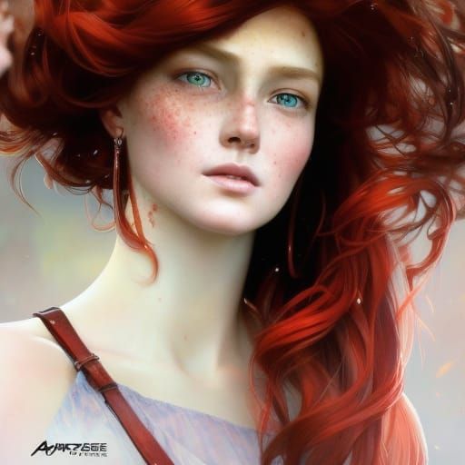 Beautiful Red-Haired Girl Portrait in Hyperdetailed Style