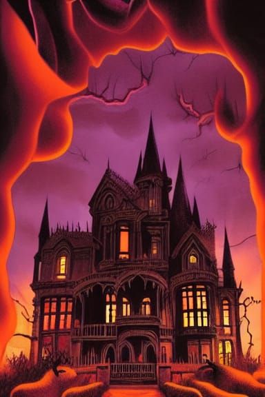 Menacing Gothic Mansion on Halloween Night