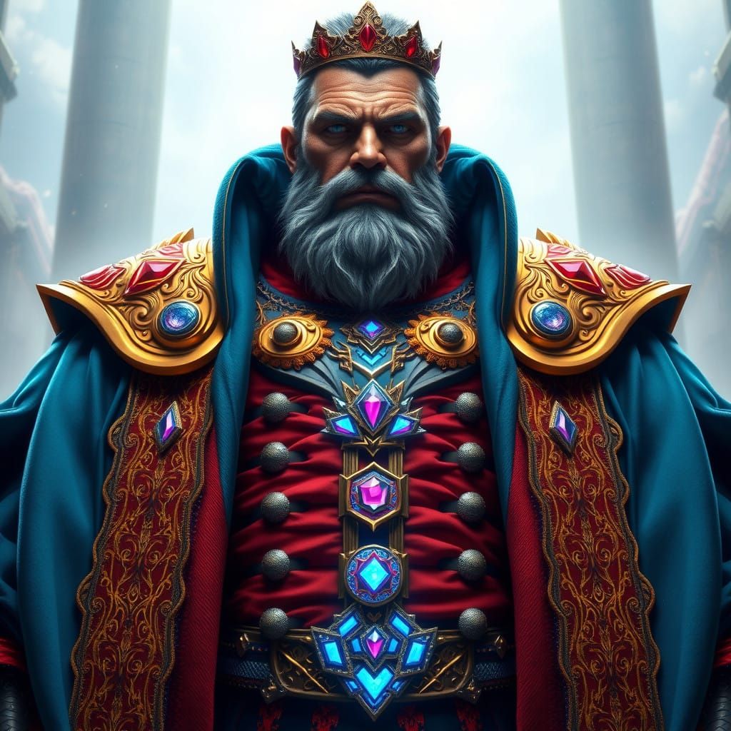 Majestic Futuristic King in Opulent Cyborg Regalia