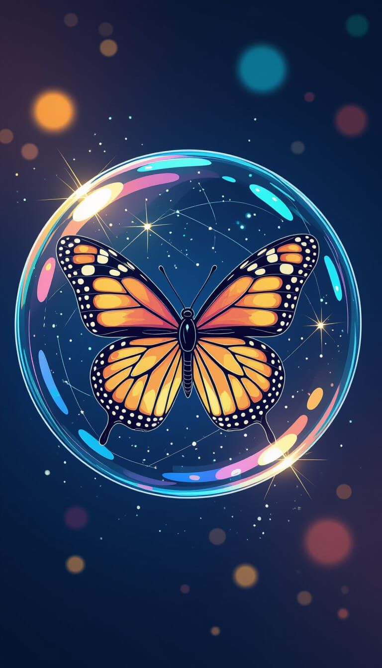 Bioluminescent Butterfly in Bubble, Adventure Time Style