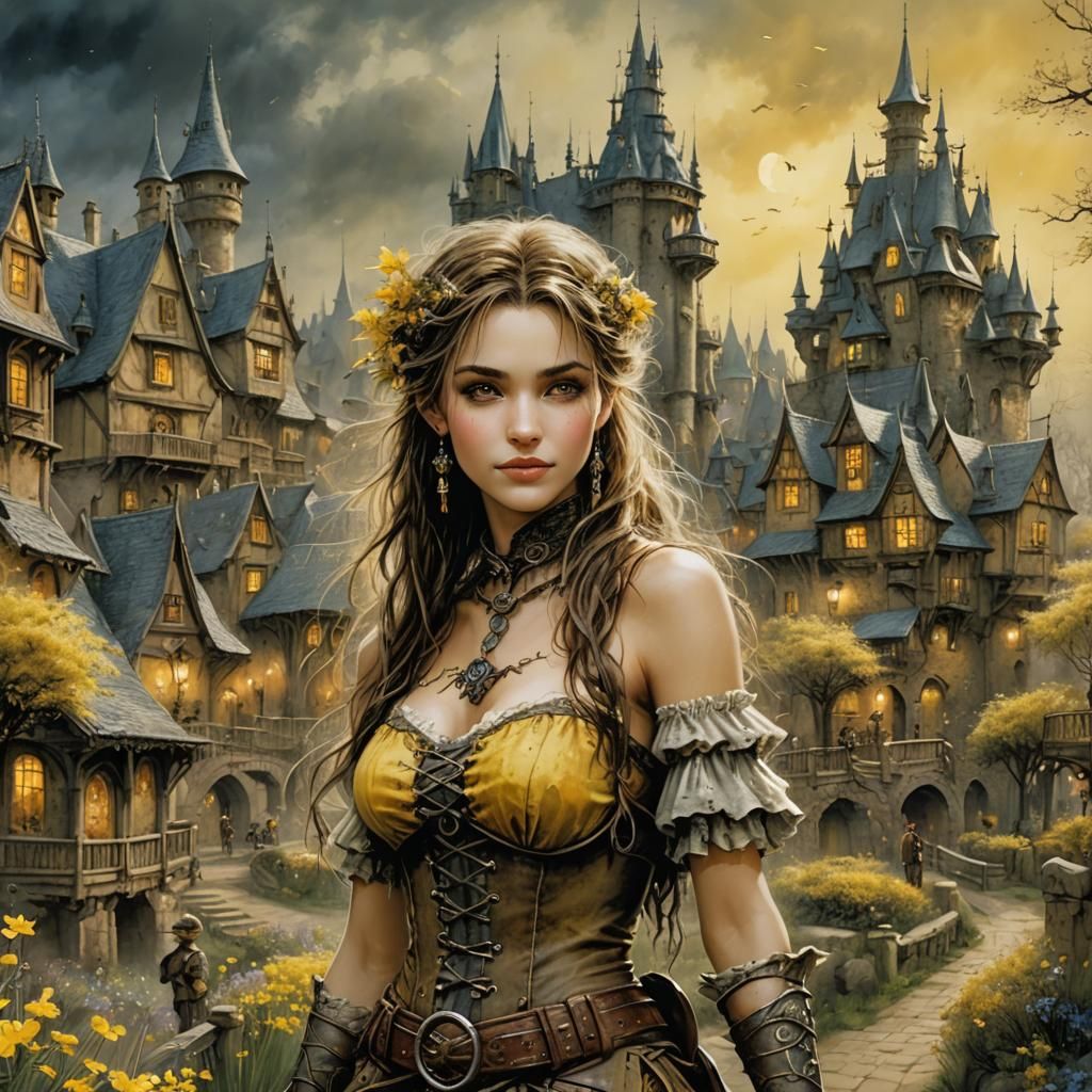 Surreal Fantasy Townscape in Digital Art Style