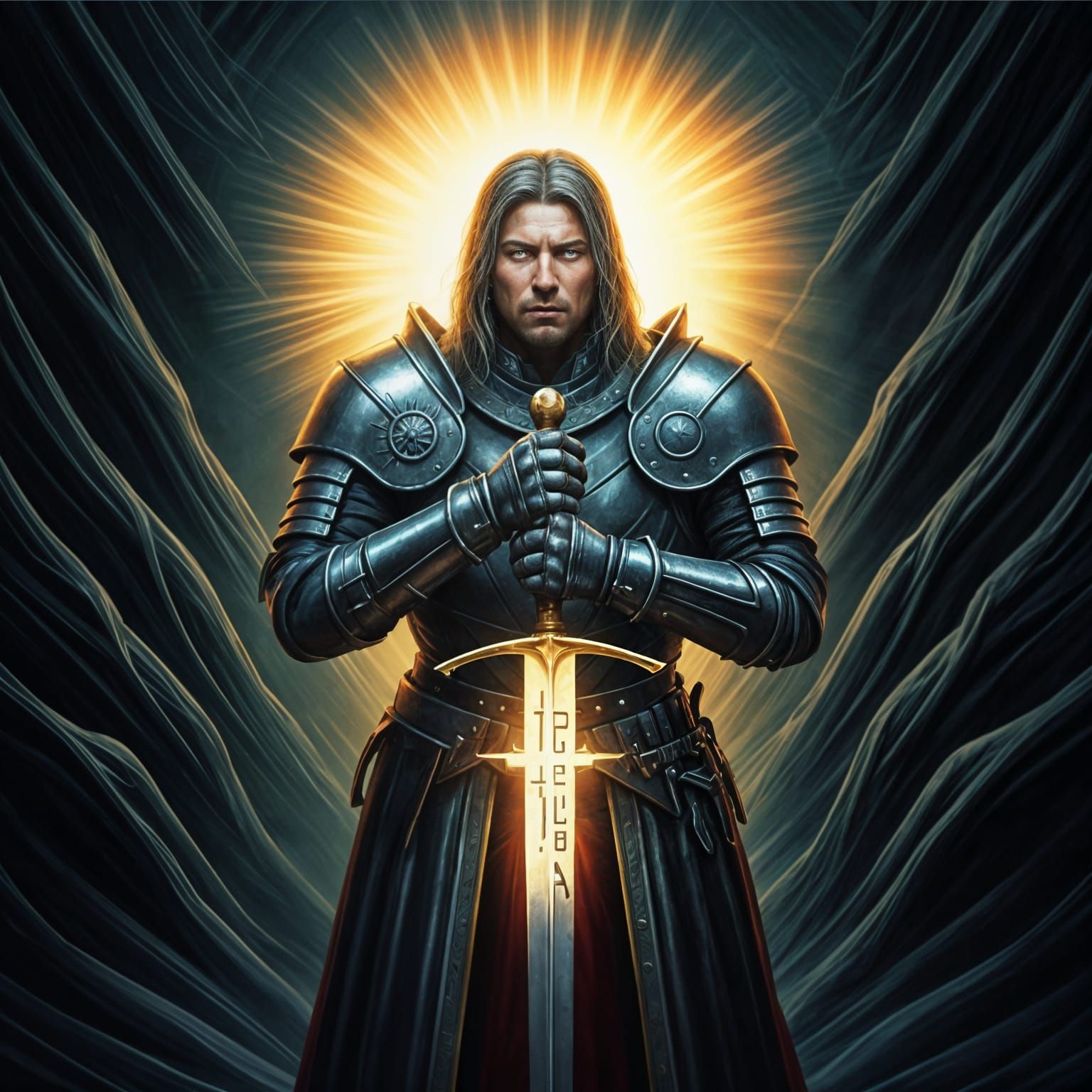 Ethereal Warrior in Darkened Landscape