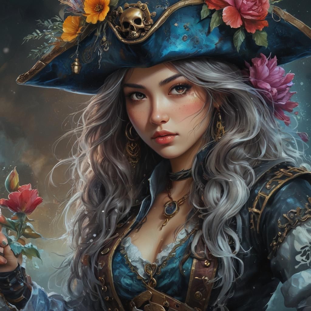 Steampunk Asian Pirate in Digital Oil Painting