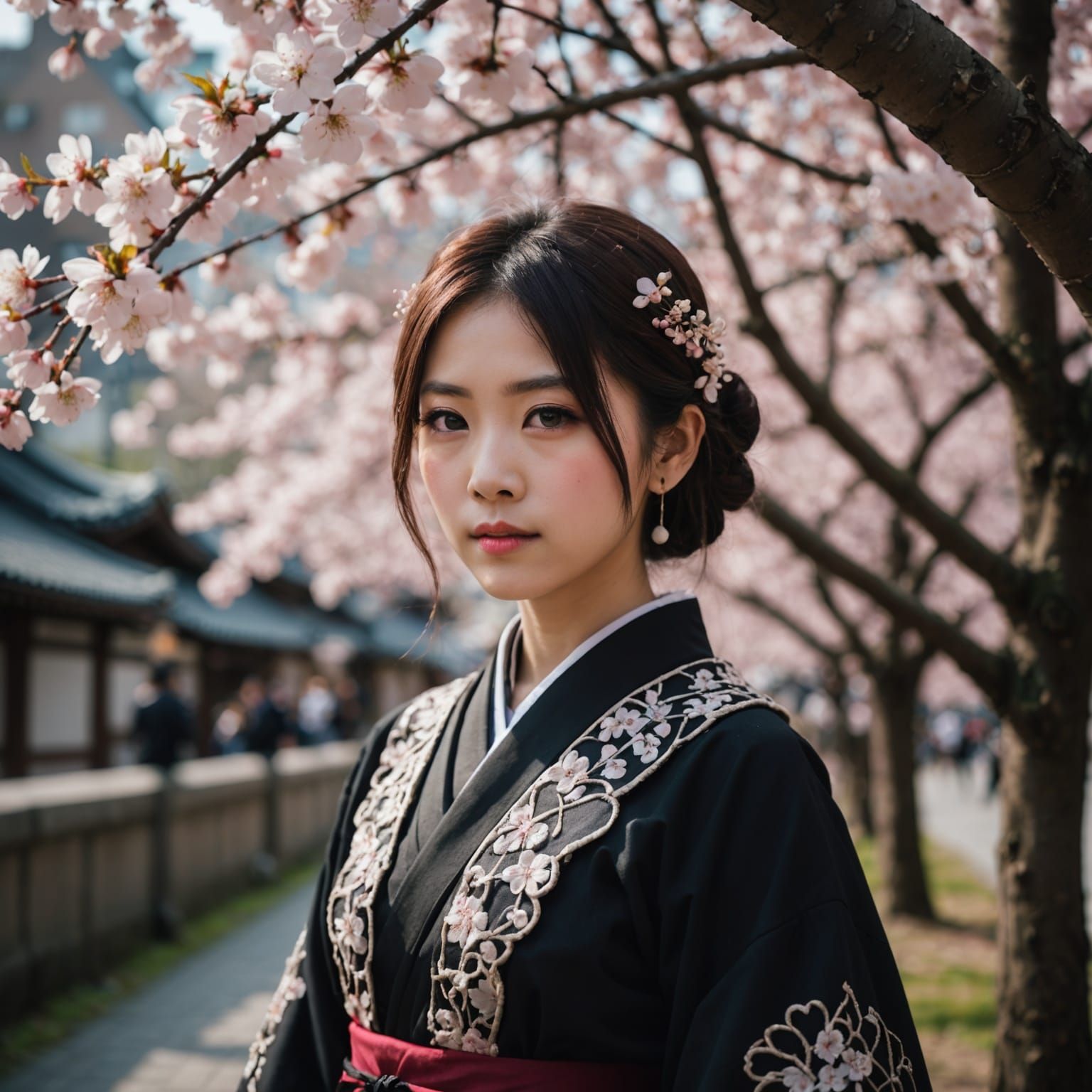 Japanese Gothic Girl in Cherry Blossoms