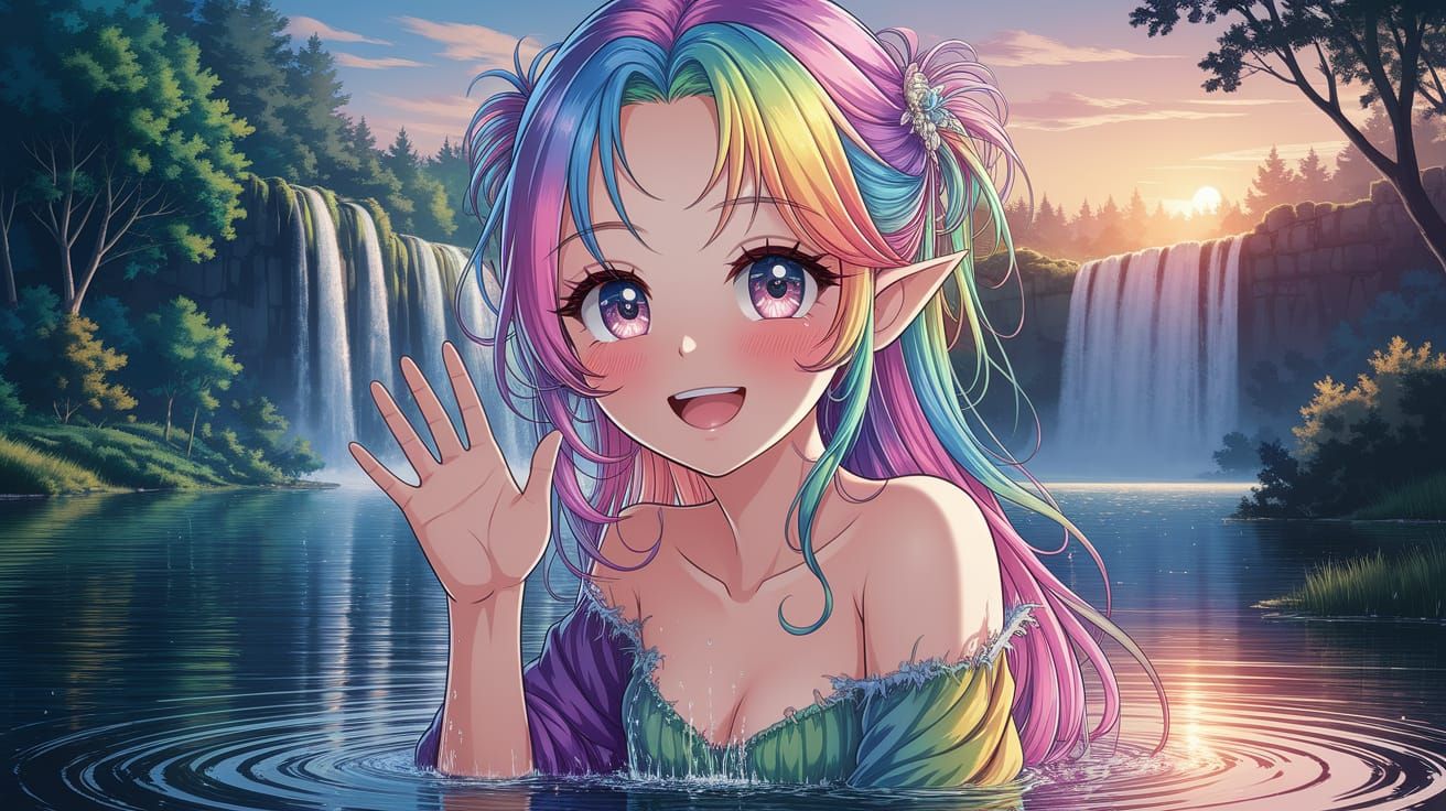 Enchanted Rainbow Fairy by Serene Waterfall