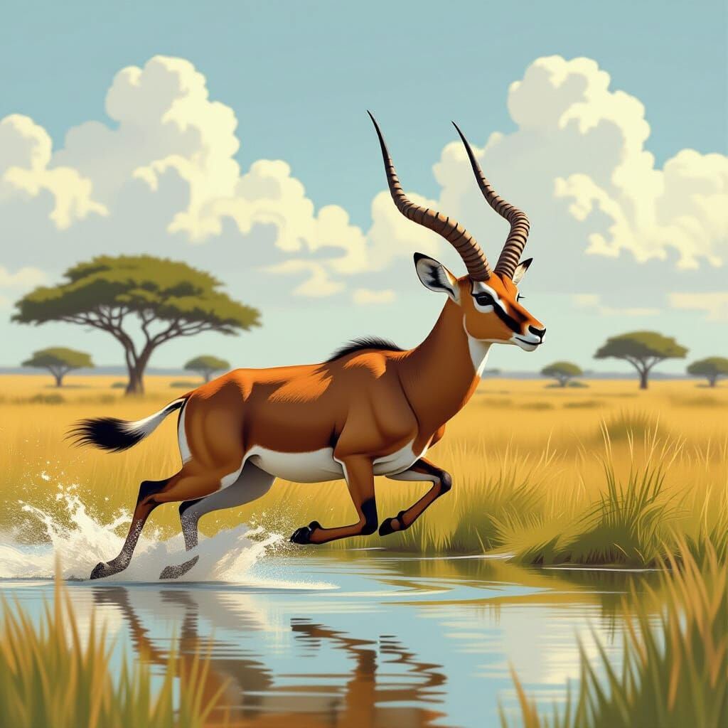 Impala in Windswept Savannah, Brushstroke Style