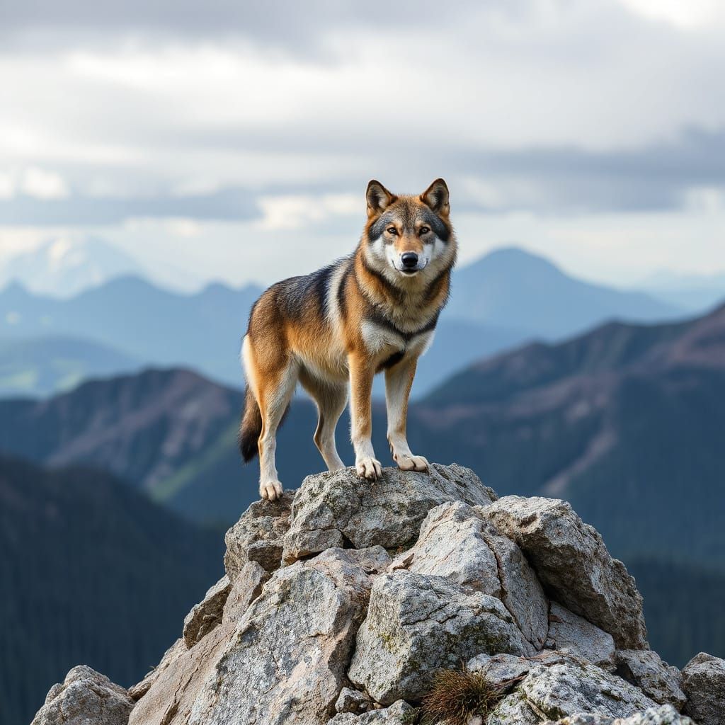 Wolf on Mountain Peak