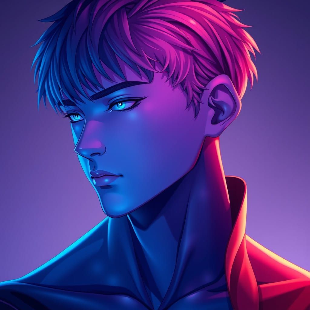 Epic Anime-Style Portrait with Mesmerizing Color Gradient Ef...