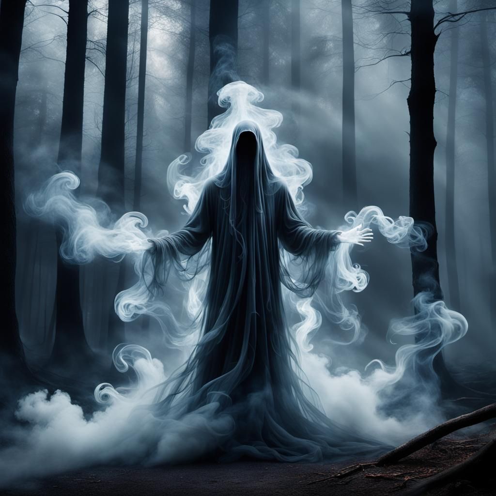 Ethereal Smoke Ghost in Dark Forest