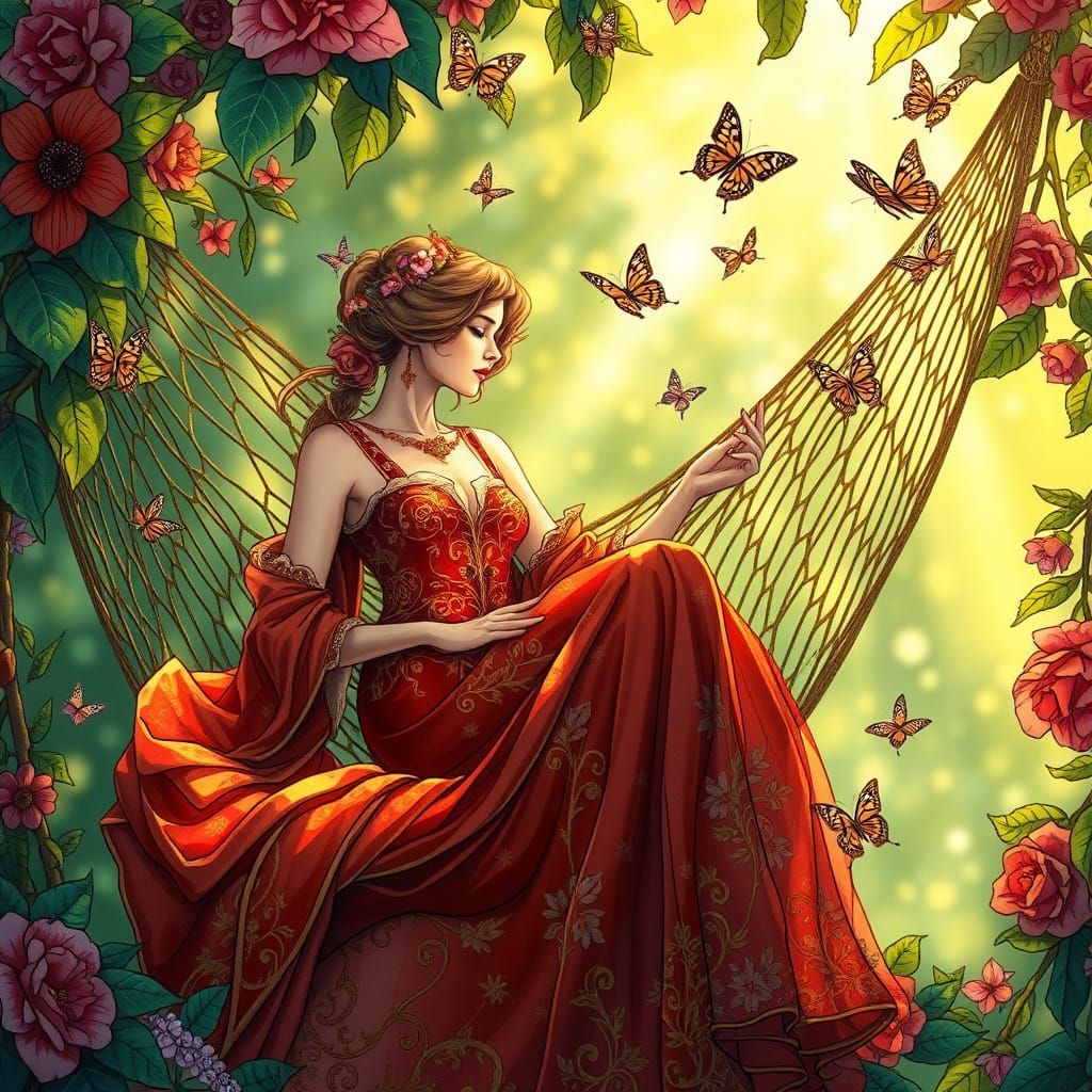 Goddess in Stained Glass Dreamscapes, Flowers, and Butterfli...