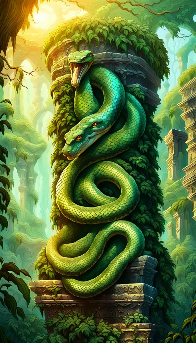 Giant Snakes in Mystical Jungle: Vibrant Digital Art