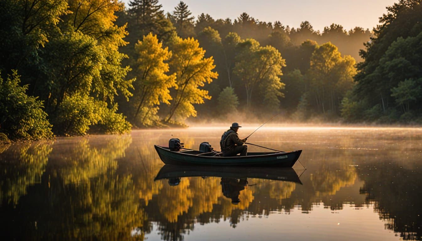 Serene Morning Lake Scene in Warm Golden Light