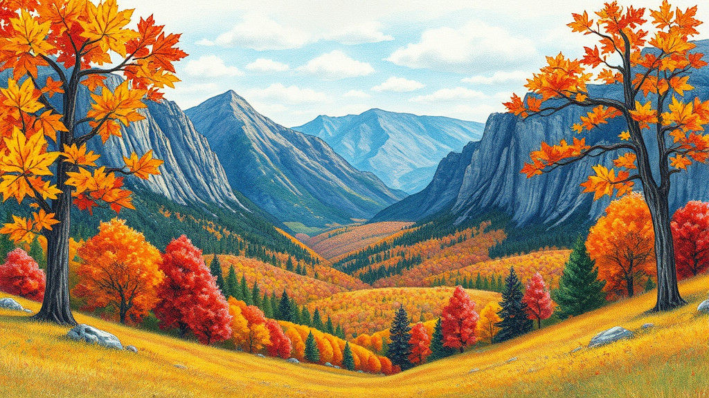 Open Autumnal Valley in Doodle Art Style