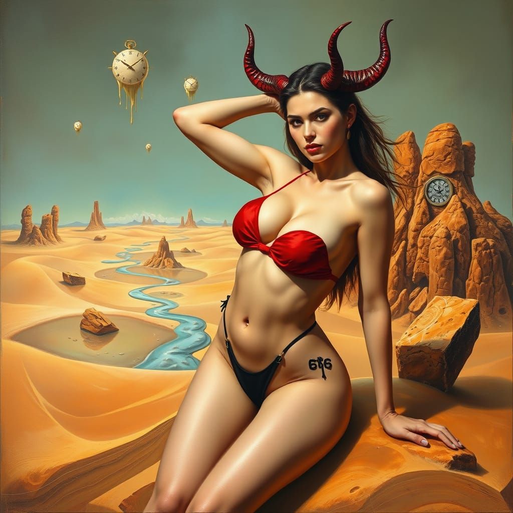 Seductive Devil Goddess in Surrealist 666 Land