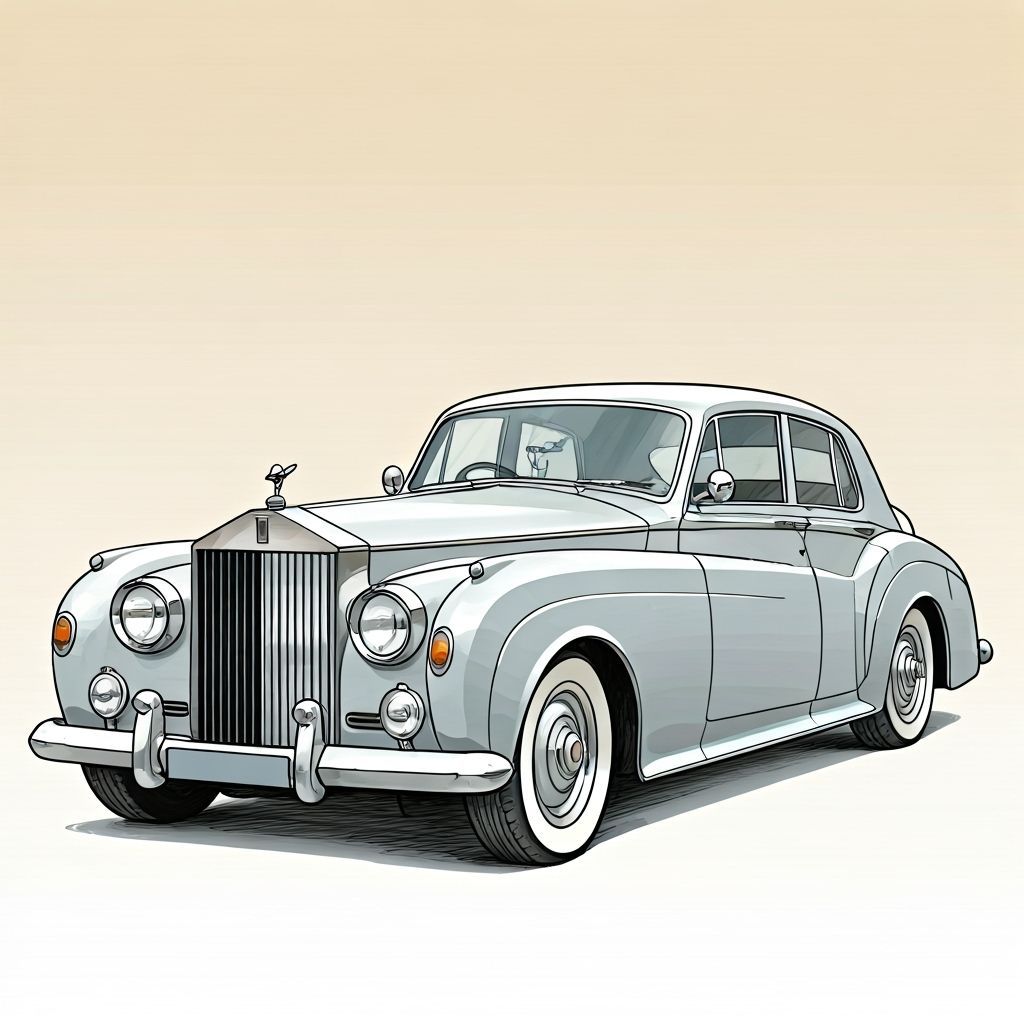 Vintage Rolls Royce Silver Ghost in Picture Book Style