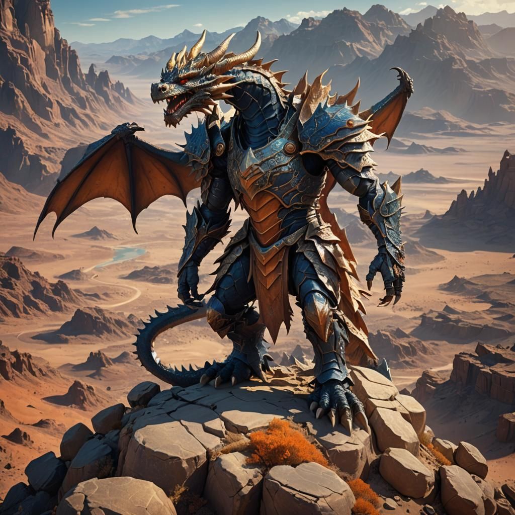 Humanoid Dragon King on Desert Planet