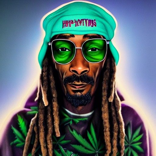 Snoop Dogg Portrait with Marijuana Leaf Background