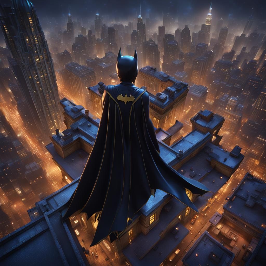 Batgirl Over Gotham City: Art Deco Matte Painting