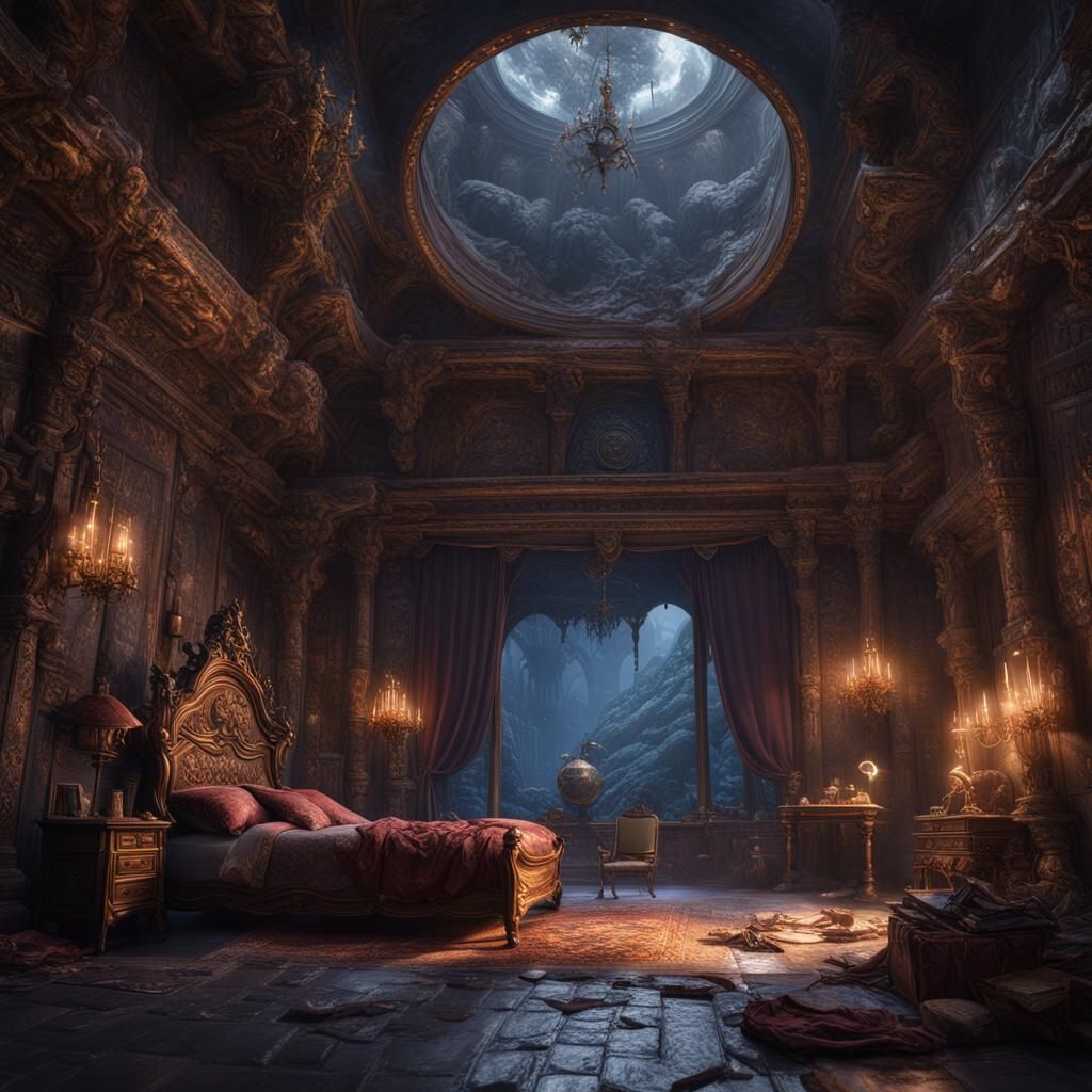 Fantastical Bed Scene in Detailed Matte Painting Style