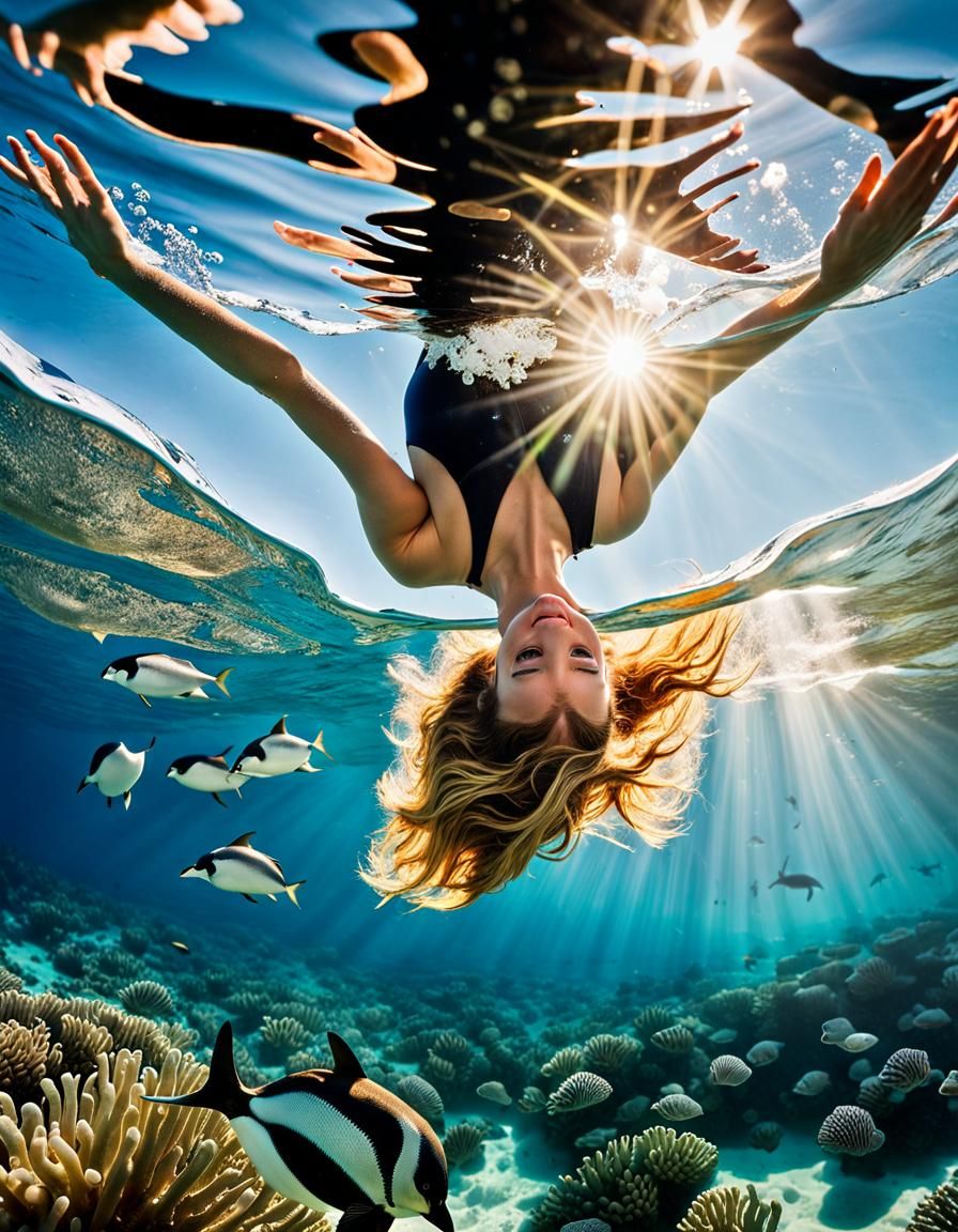 Underwater Woman in Surrealist Hyperrealistic Style