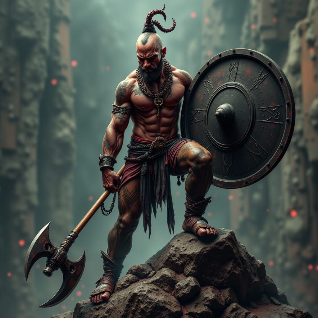 Brutal Thai Warrior in Dynamic Combat Pose