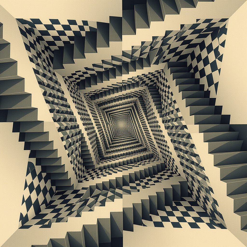 Optical Illusion of Impossible Stairs in Escher Style