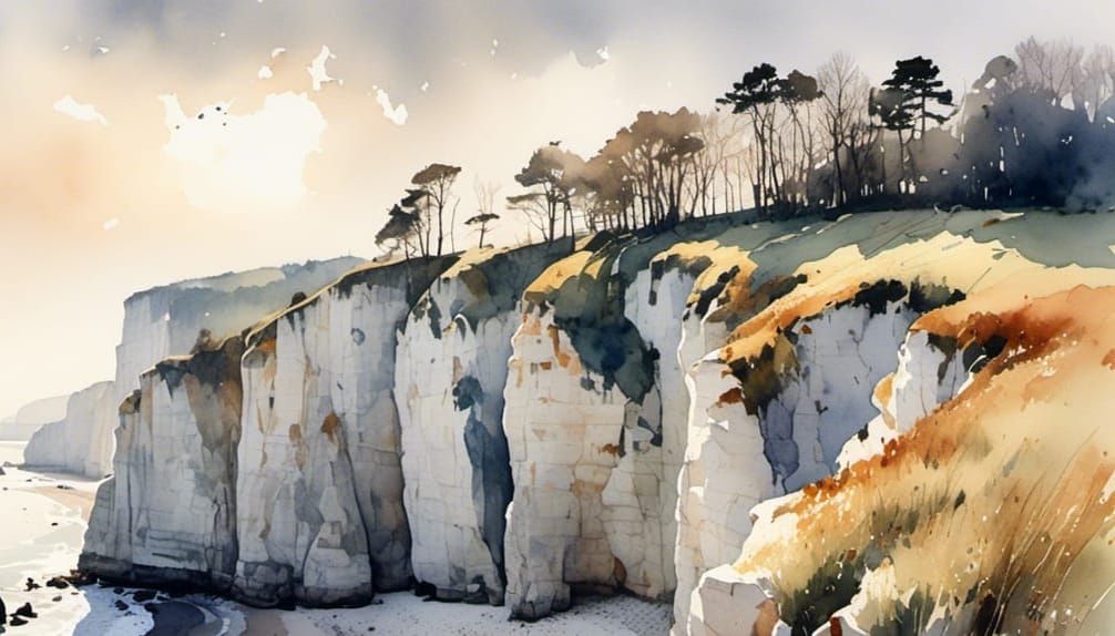 Chalk Cliffs of Rügen in Antique Watercolor Style