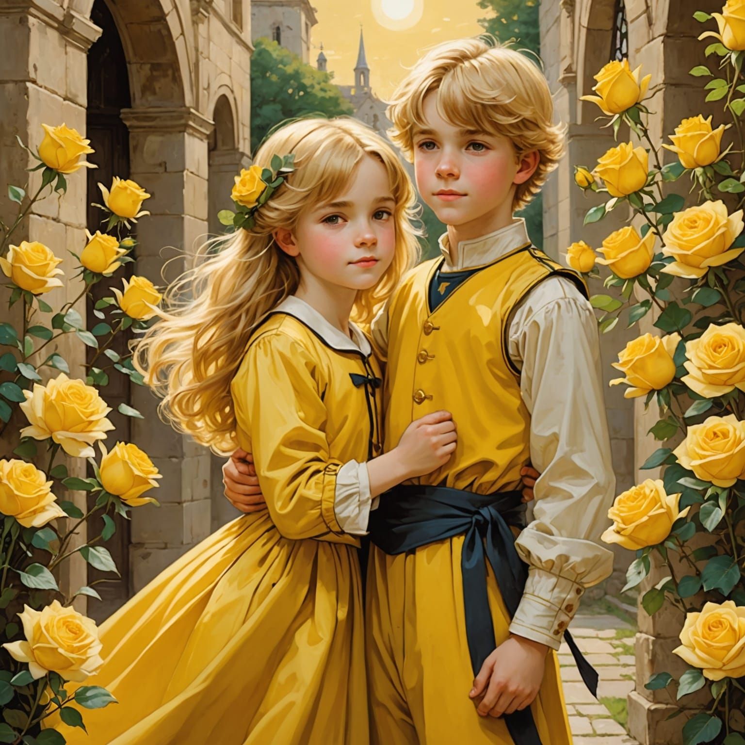 Children in Sunny Rose Garden, Anime Style