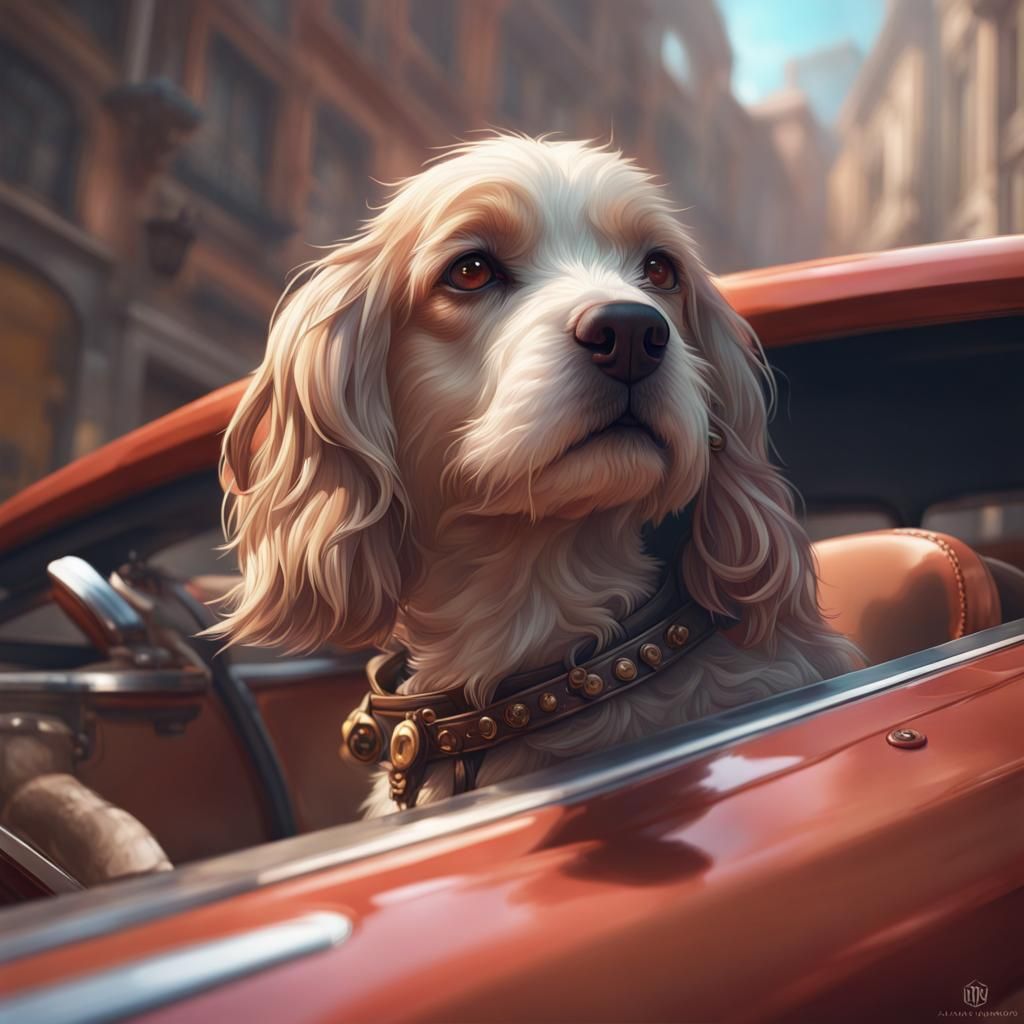 Um carro com cachorro dirigindo fusca