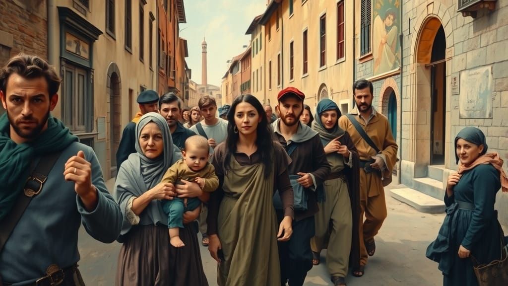 Medieval Peasants March Towards Freedom in a Neo-Impressioni...