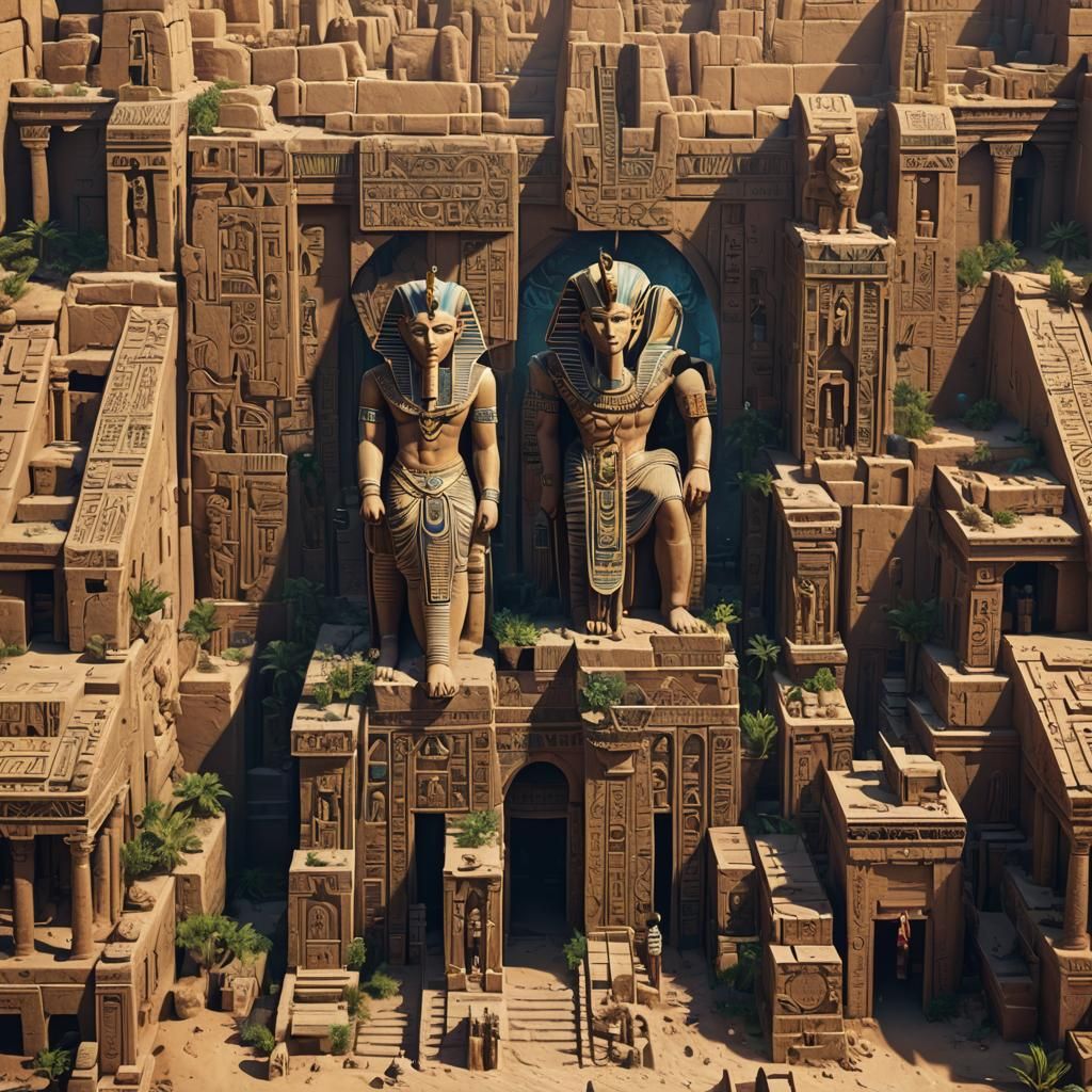 Detailed Egyptian Matte Painting in Deep Color