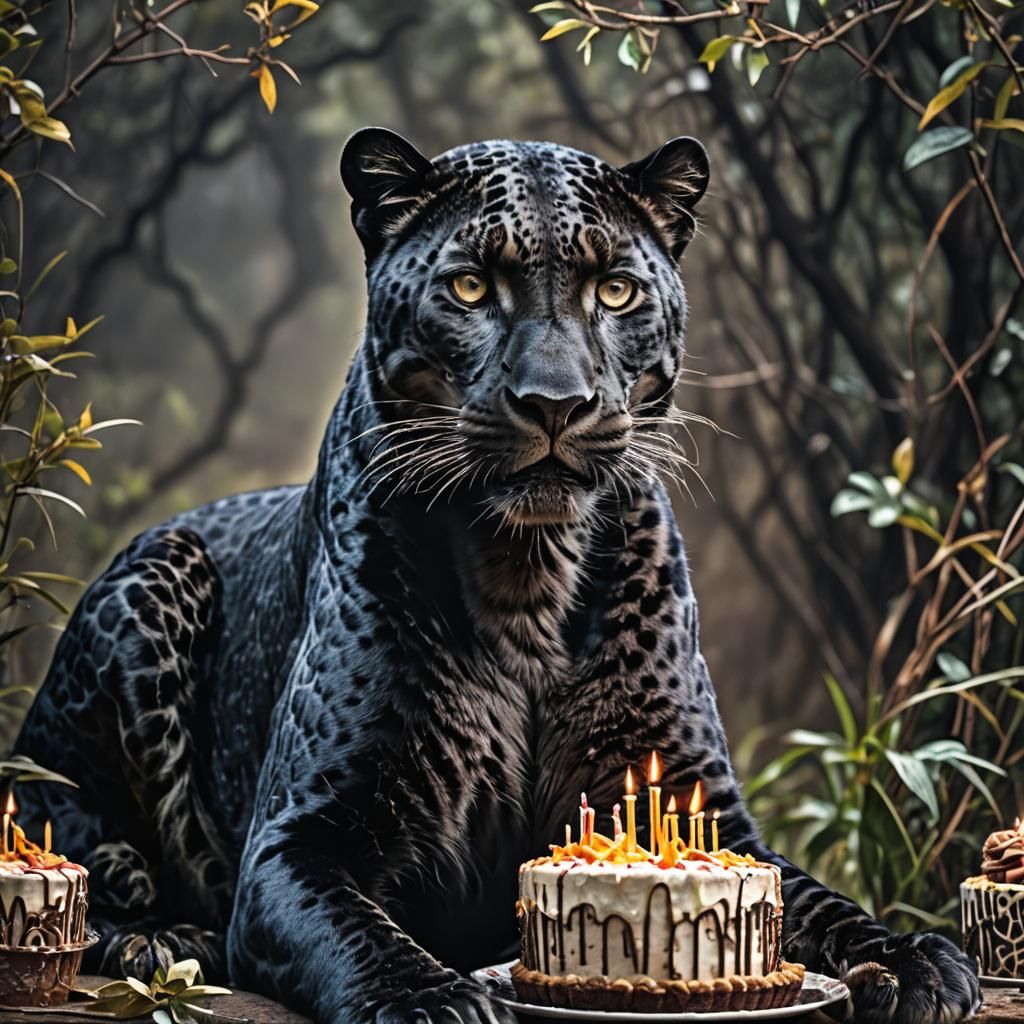 Hyperrealistic Black Leopard Birthday Celebration