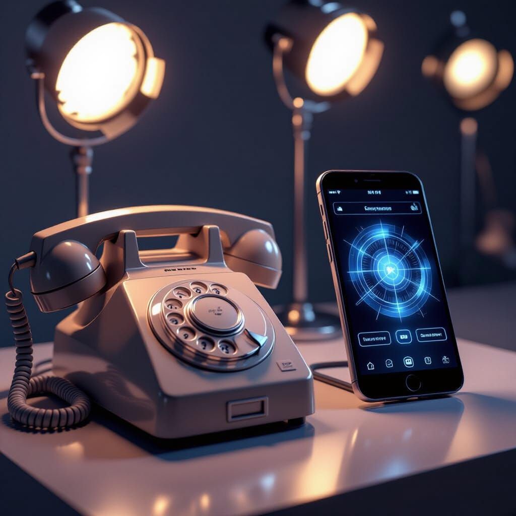 Vintage Phone vs Modern Smartphone: A Detailed 3D Render Exh...