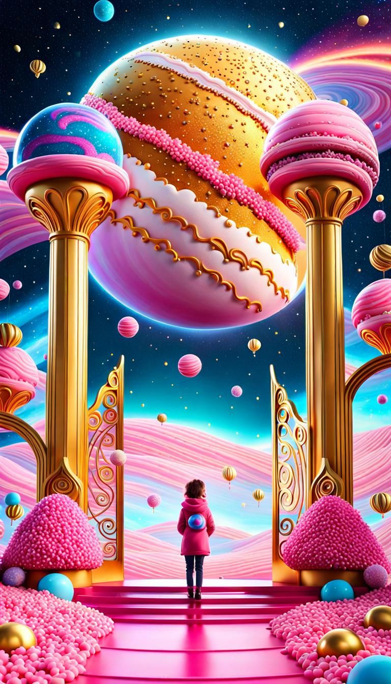A breathtaking beautiful surreal Space candy planet.
