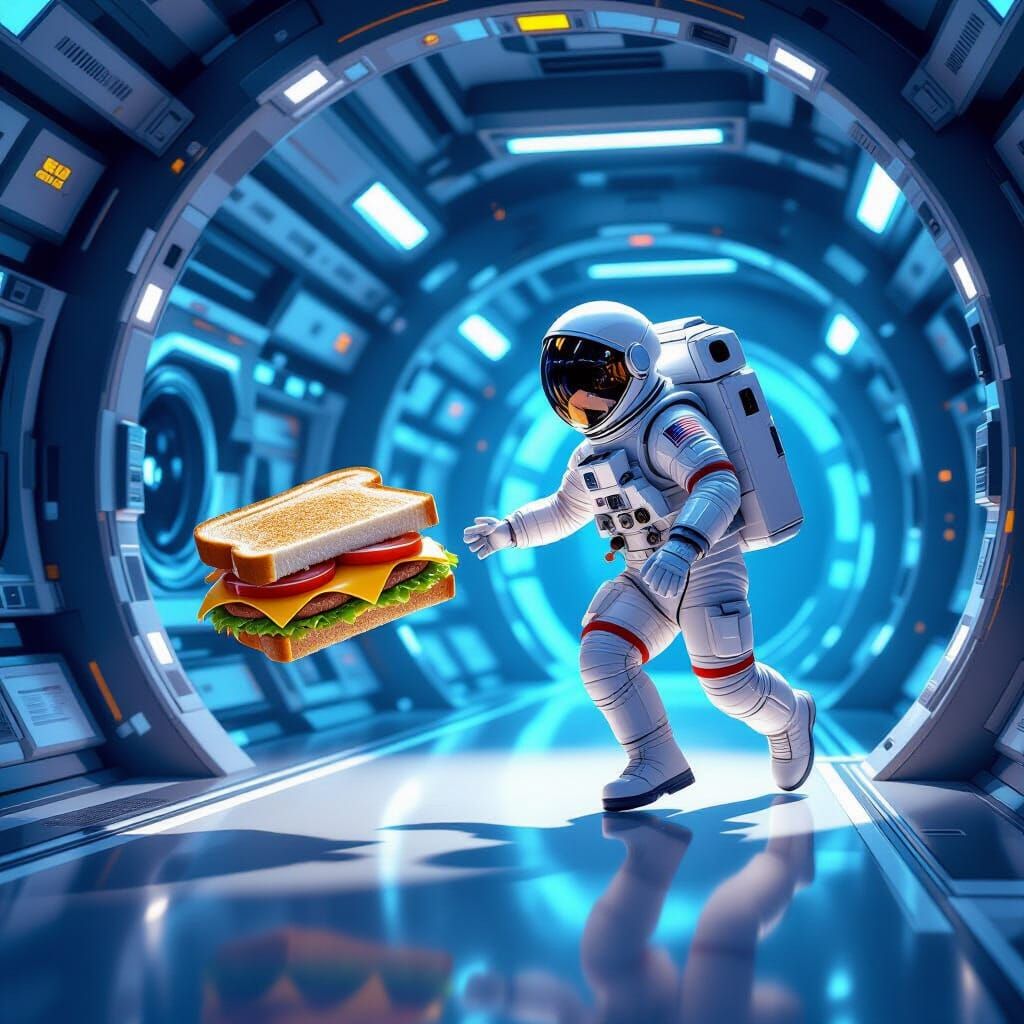 Astronaut Chases Floating Sandwich in Space