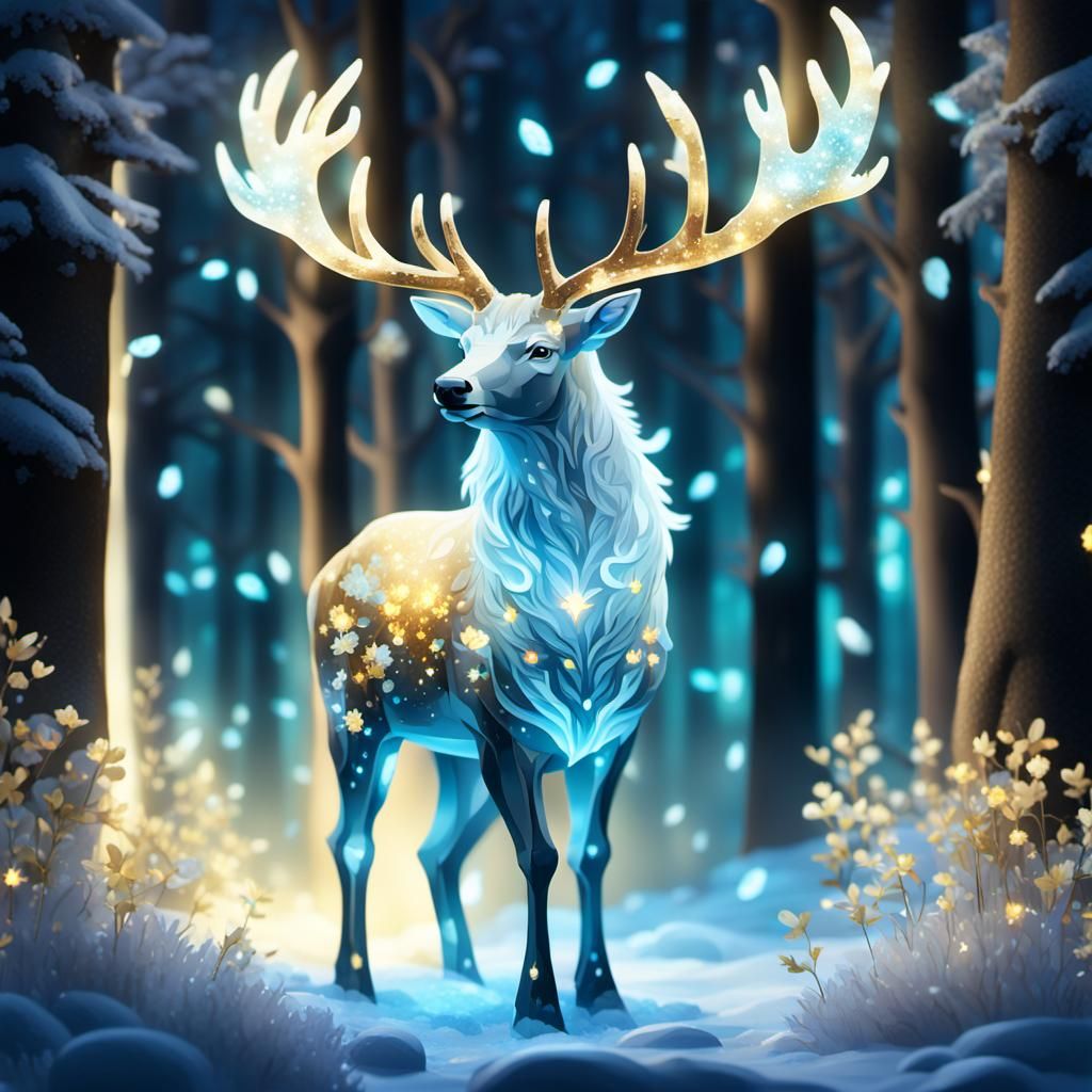 Majestic Ice Stag in Enchanted Forest