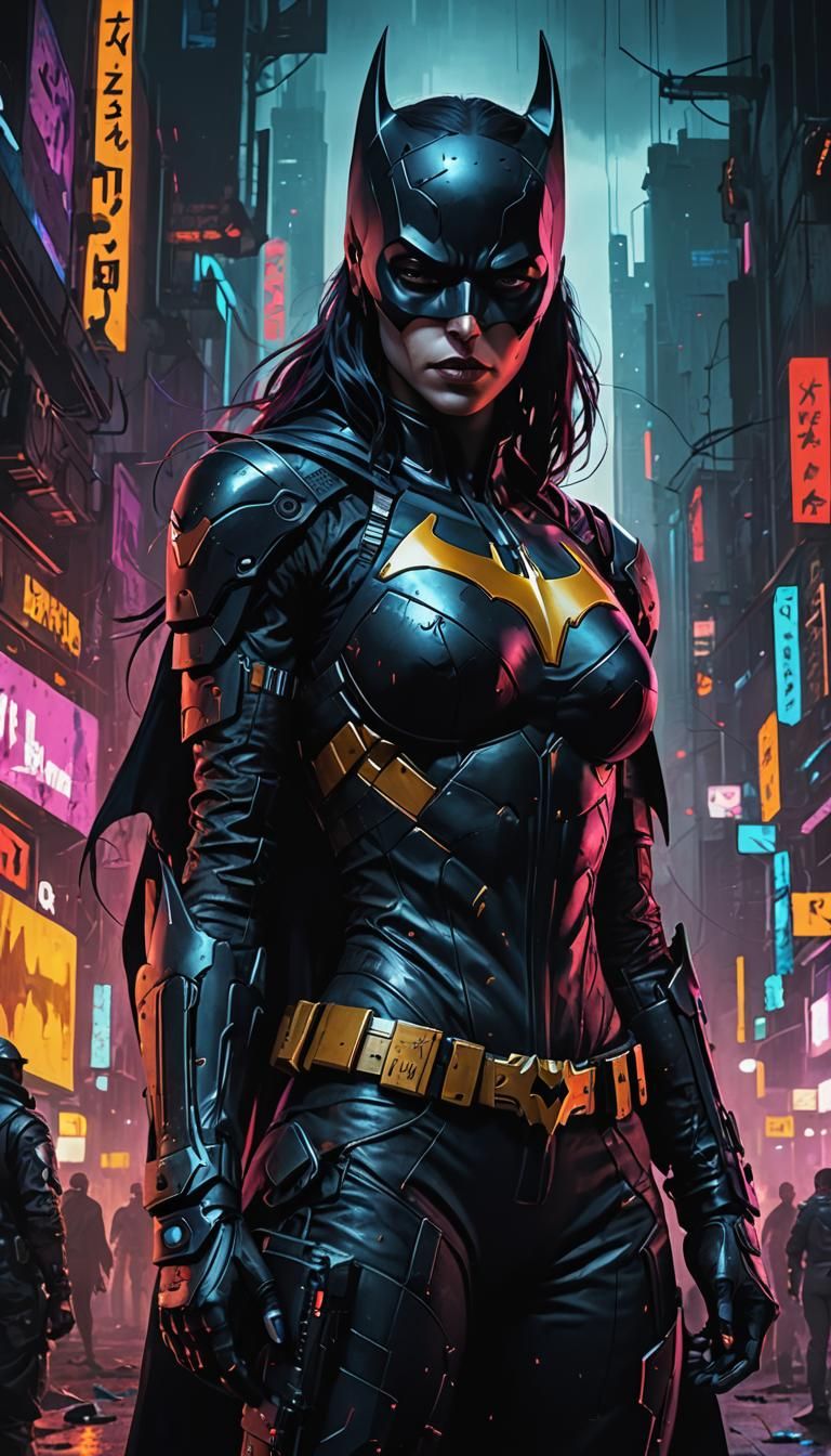 A poster with of batgirl extremely detailed eyes and face