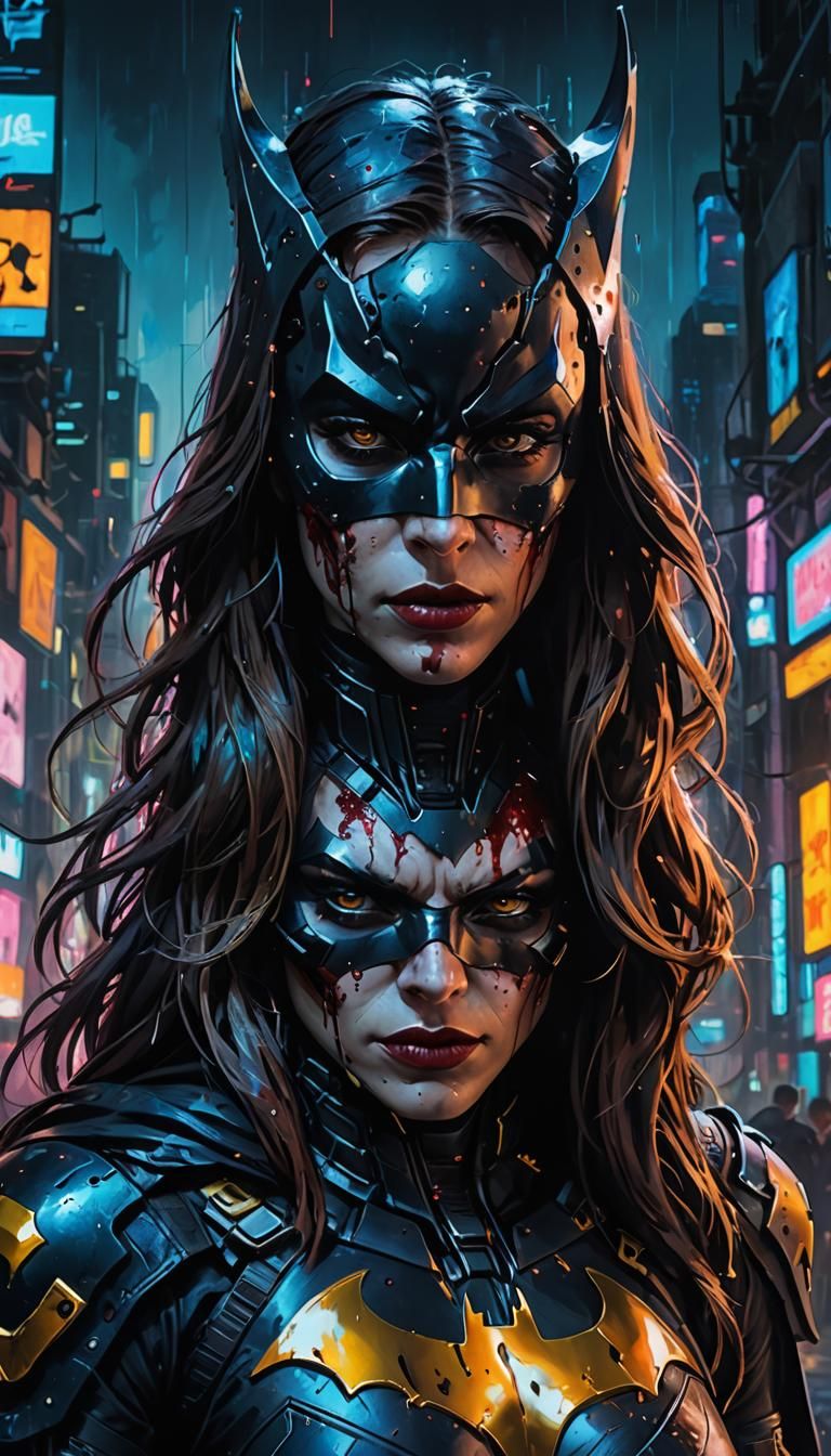 A poster with of batgirl extremely detailed eyes and face