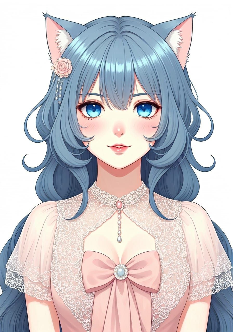 Cat-Eared Woman in 1920s Anime Style