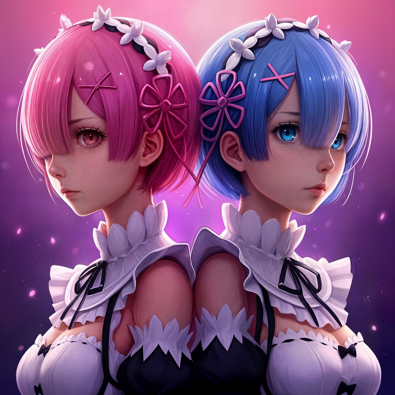 Rem and Ram: Hyperrealistic Splash Art Portrait