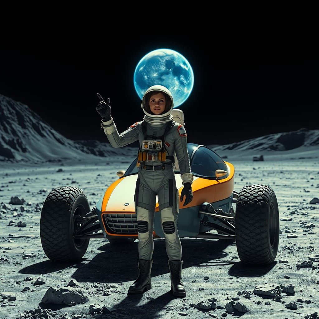 Space Pioneer Stands Tall on the Moon's Surface