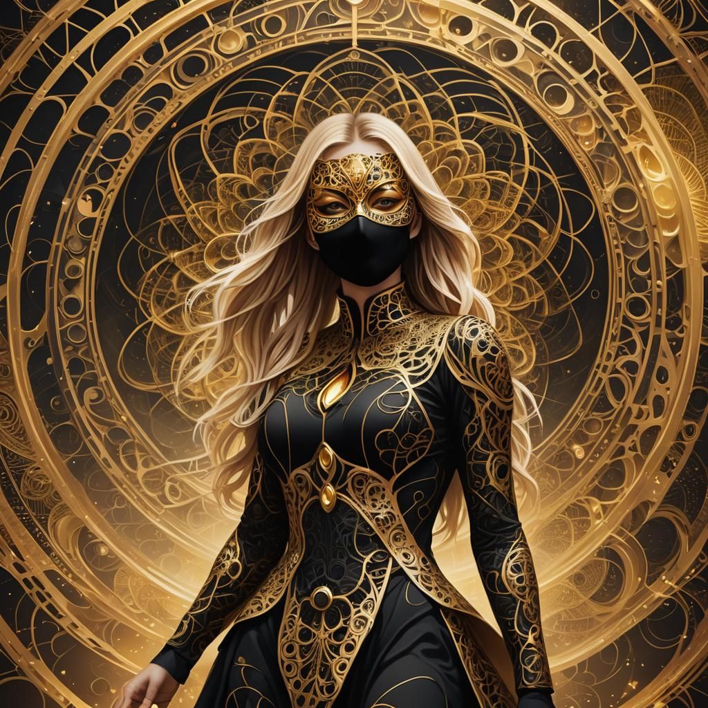 Woman with Gold Mask in Psychedelic Portal