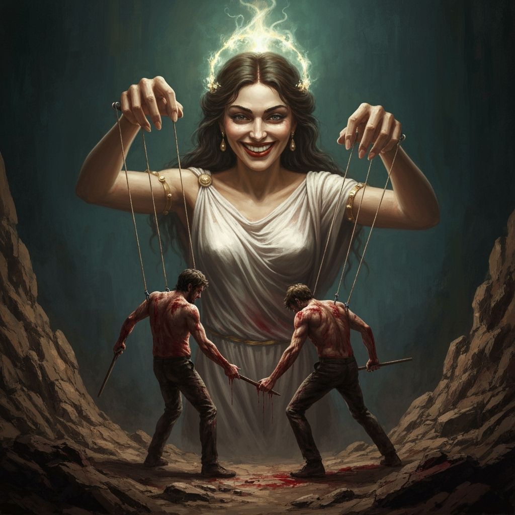 Aphrodite as a Giant Puppeteer: Oil Painting Masterpiece