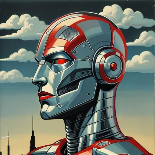 Cyborg Robot Man in 1930s Art Deco Style